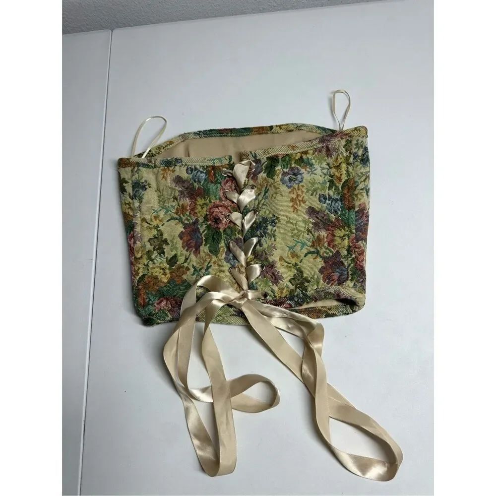 American Threads Women’s Bohemian Floral Tapestry Cropped Corset Size S
